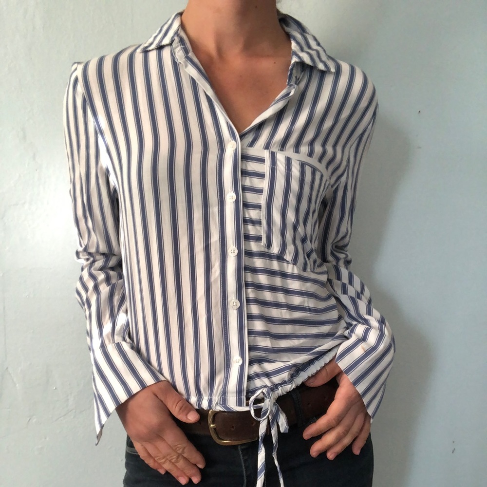 Blue and white striped blouse
